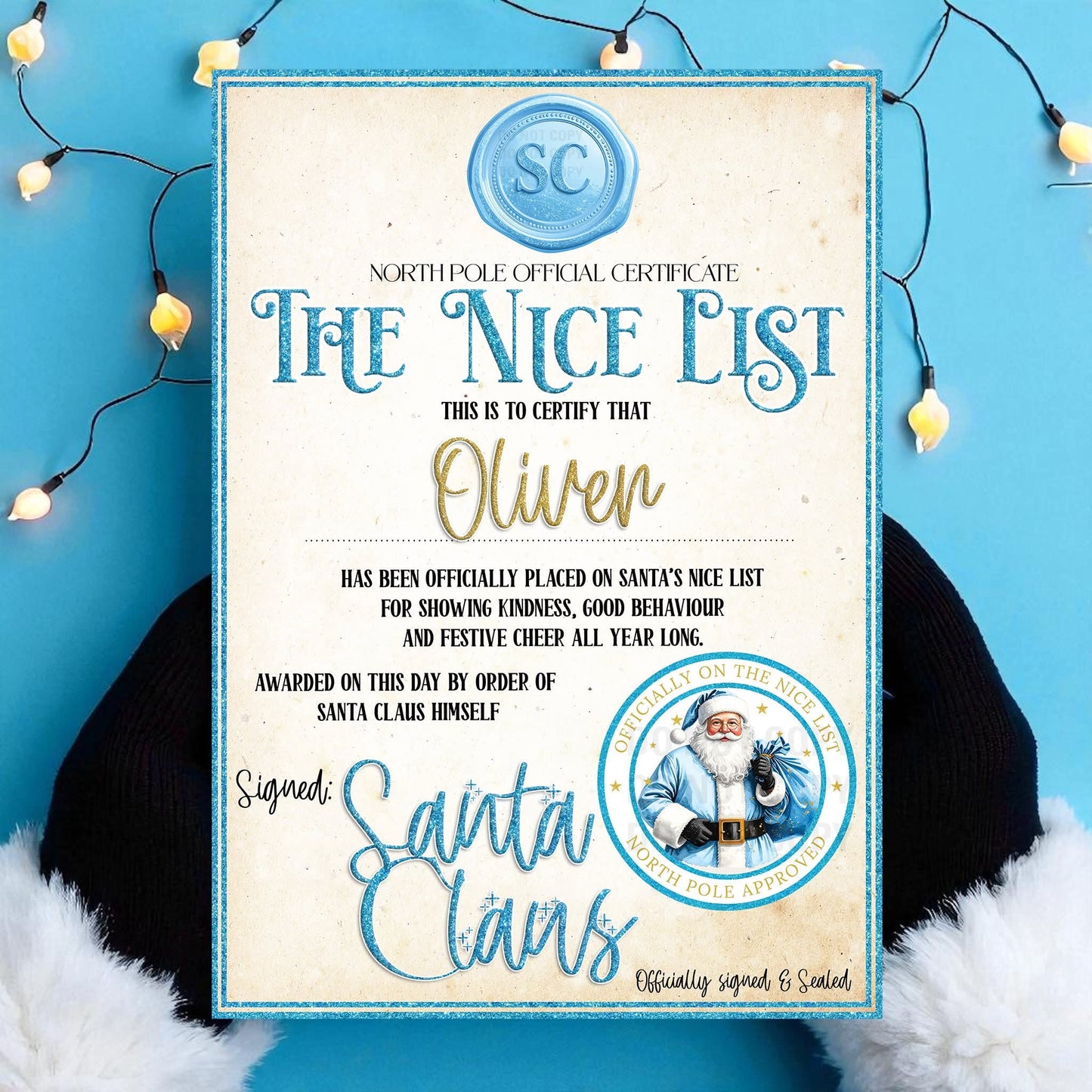 Personalised nice list certificate - Blue 🎅