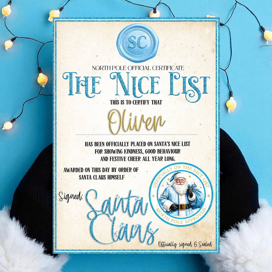 Personalised nice list certificate - Blue 🎅
