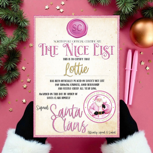 Personalised nice list certificate - Pink 🎅